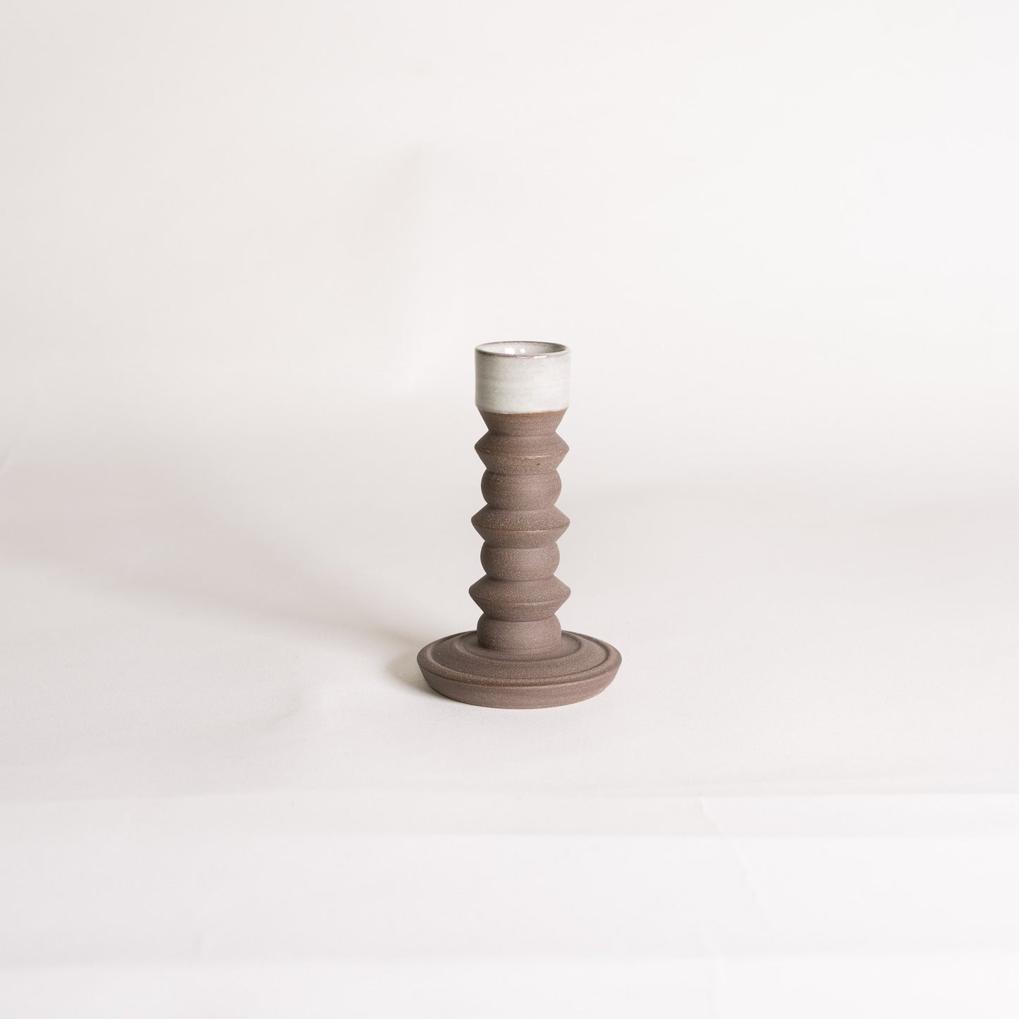 Handmade Ornamental Candlestick Holder - Raw with Glossy White Interior