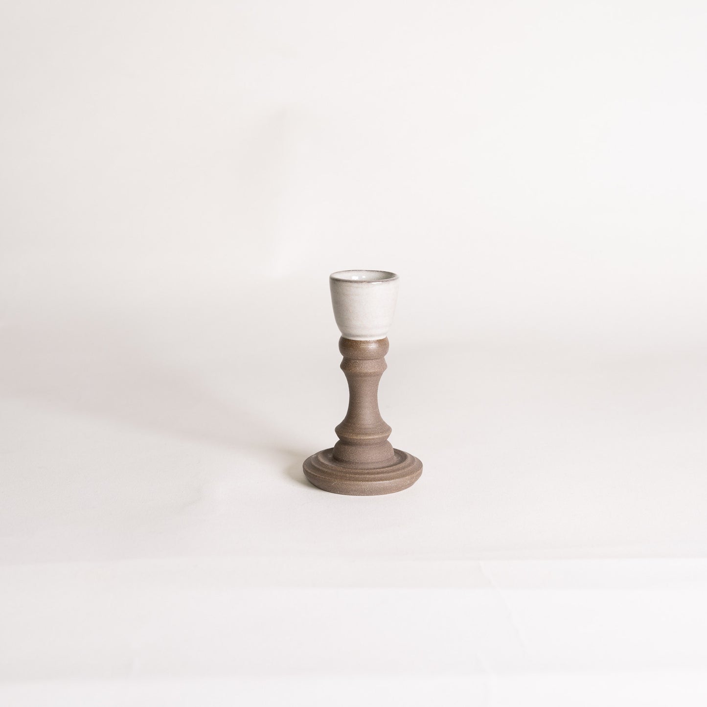 Handmade Ornamental Candlestick Holder - Raw with Glossy White Interior