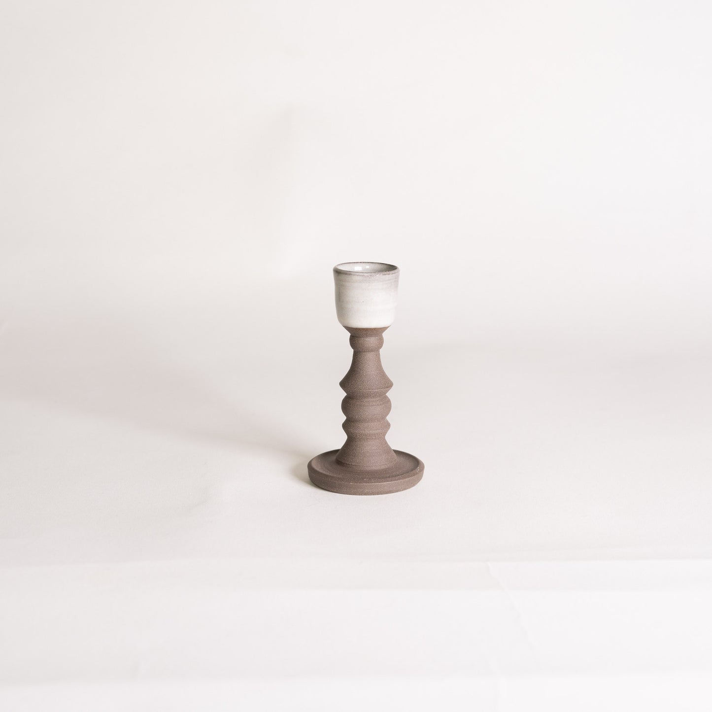 Handmade Ornamental Candlestick Holder - Raw with Glossy White Interior
