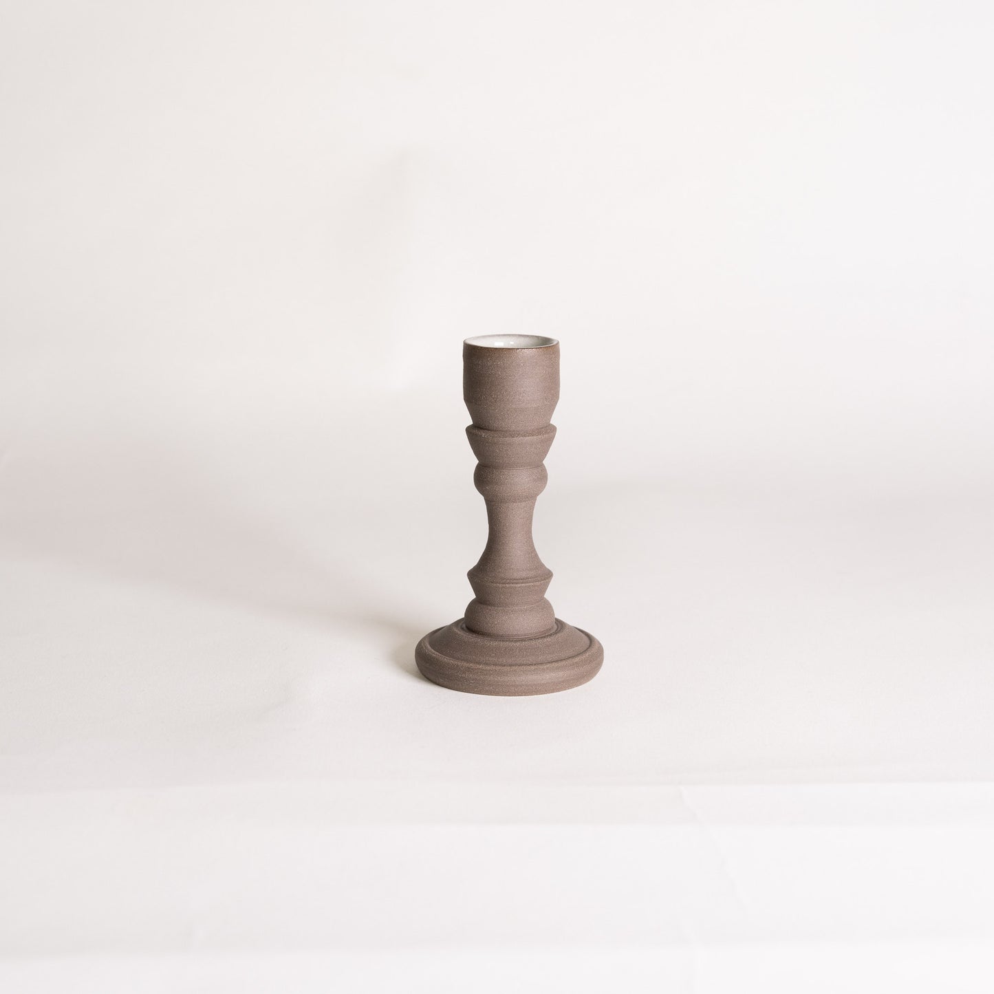 Handmade Ornamental Candlestick Holder - Raw with Glossy White Interior