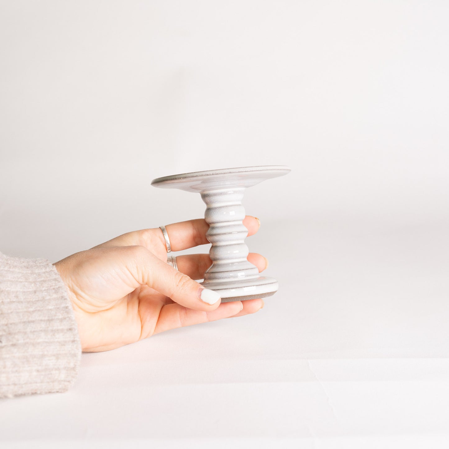 Handmade Ornamental Pillar Candle Holder - Glossy White