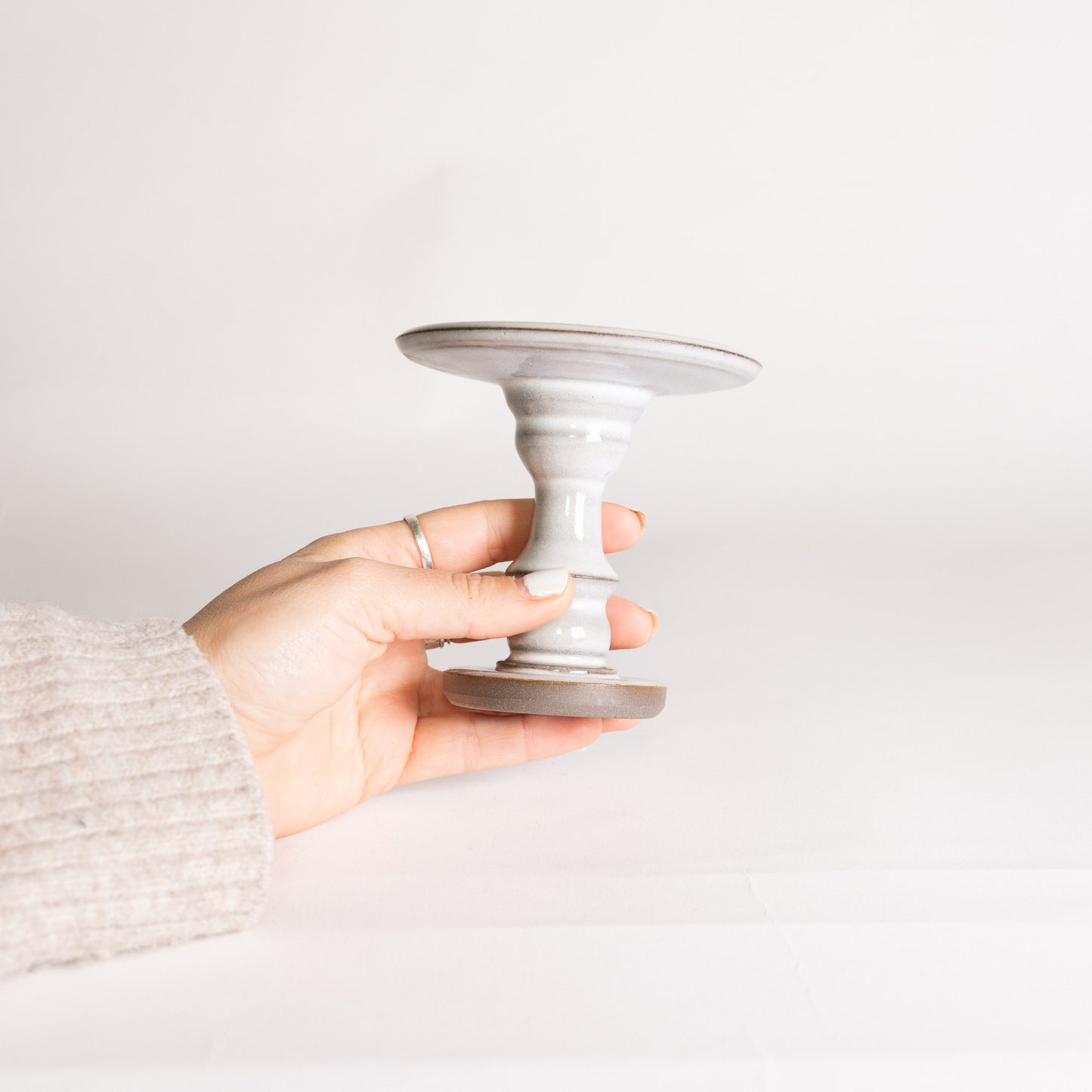 Handmade Ornamental Pillar Candle Holder - Glossy White