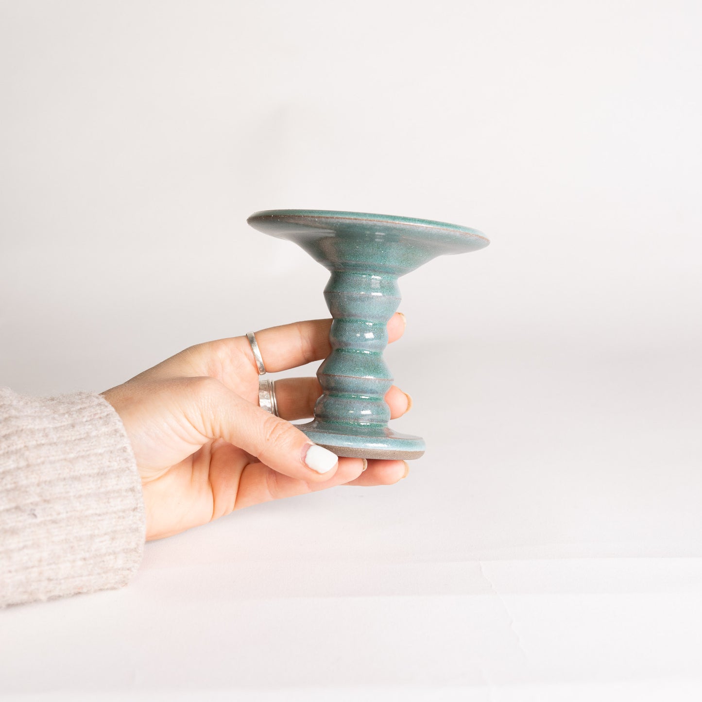 Handmade Ornamental Pillar Candle Holder (Seconds) - Teal