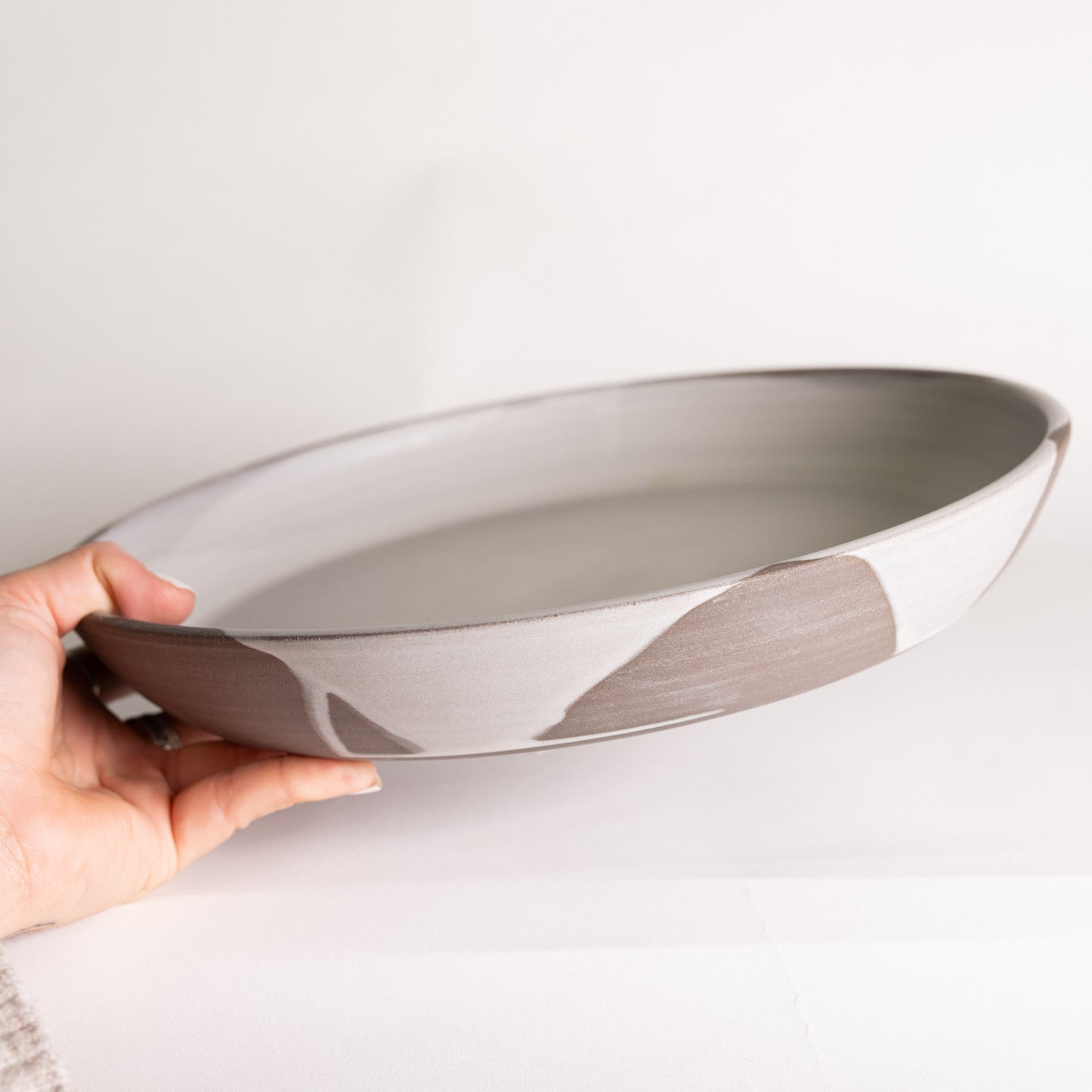 Handmade Ceramic Serving Bowl - Matte White Drip