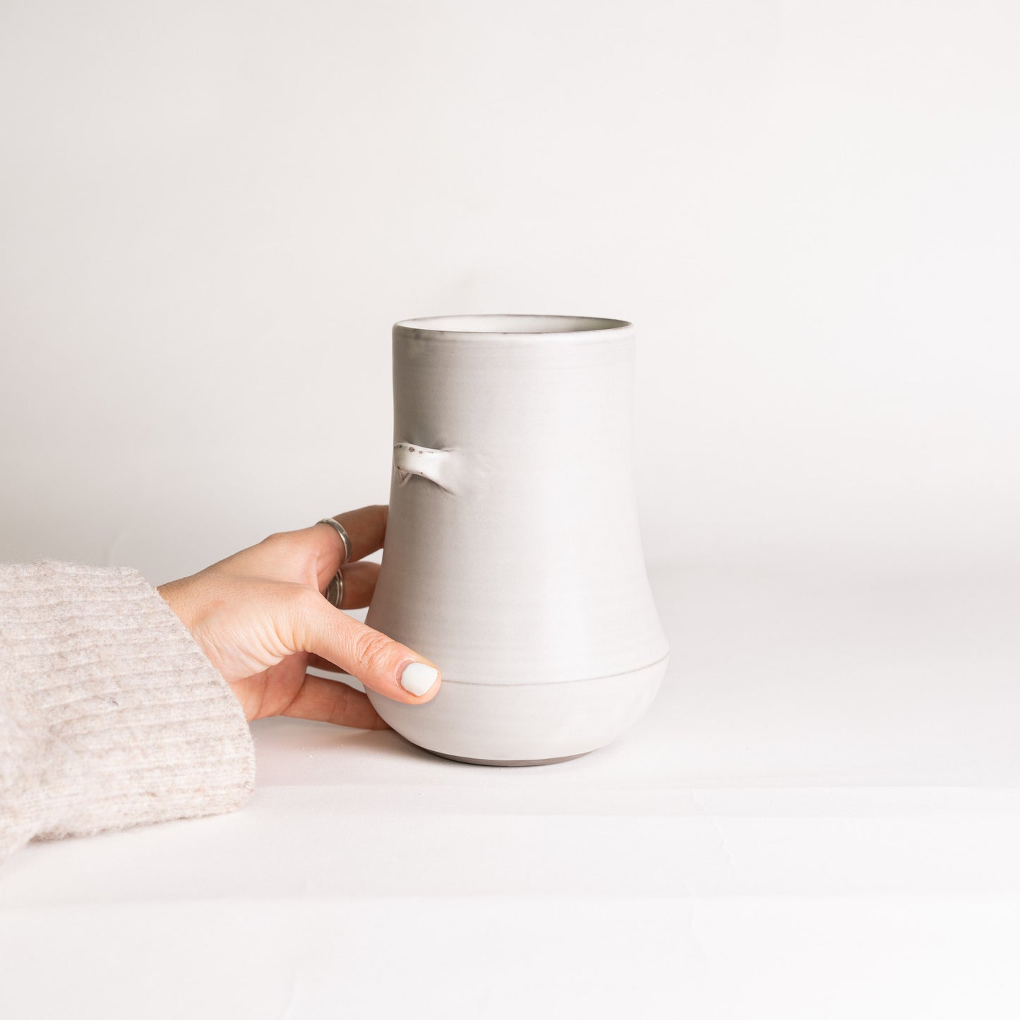 Handmade Handled Vase - Matte White